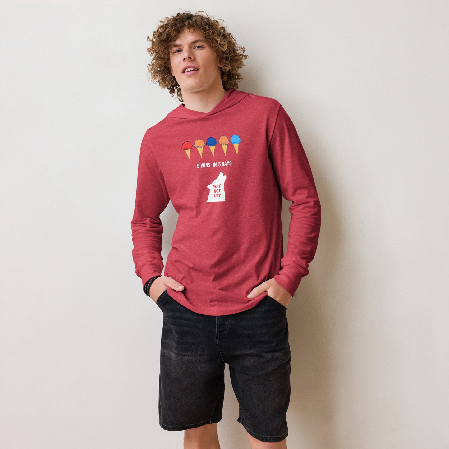 5 Wins 5 Days long-sleeve hoodie tee (Red)