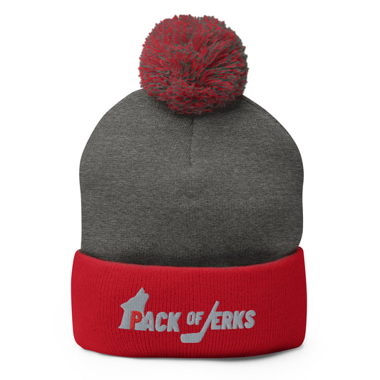 Pack of Jerks Red/Gray Pom-Pom Beanie